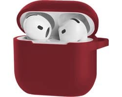 Hoesje Geschikt voor Apple AirPods 5 - Siliconen Hoes met Clip - Silicone Case Cover - Donkerrood