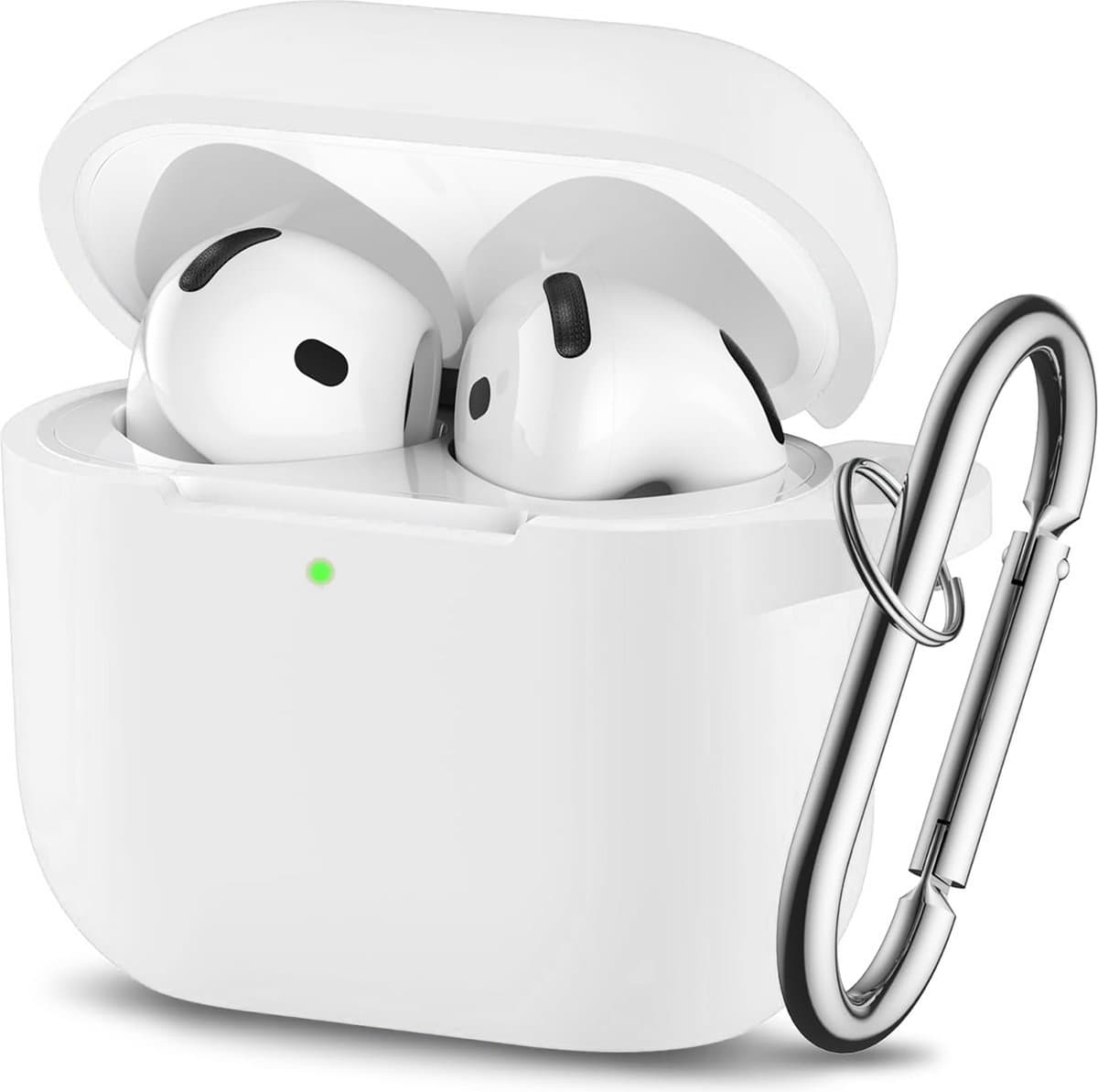 Bescherm je Airpods 4 met een siliconen hoesje / case met handig klik en ophang systeem aan broekriem - Wit — afbeelding 1