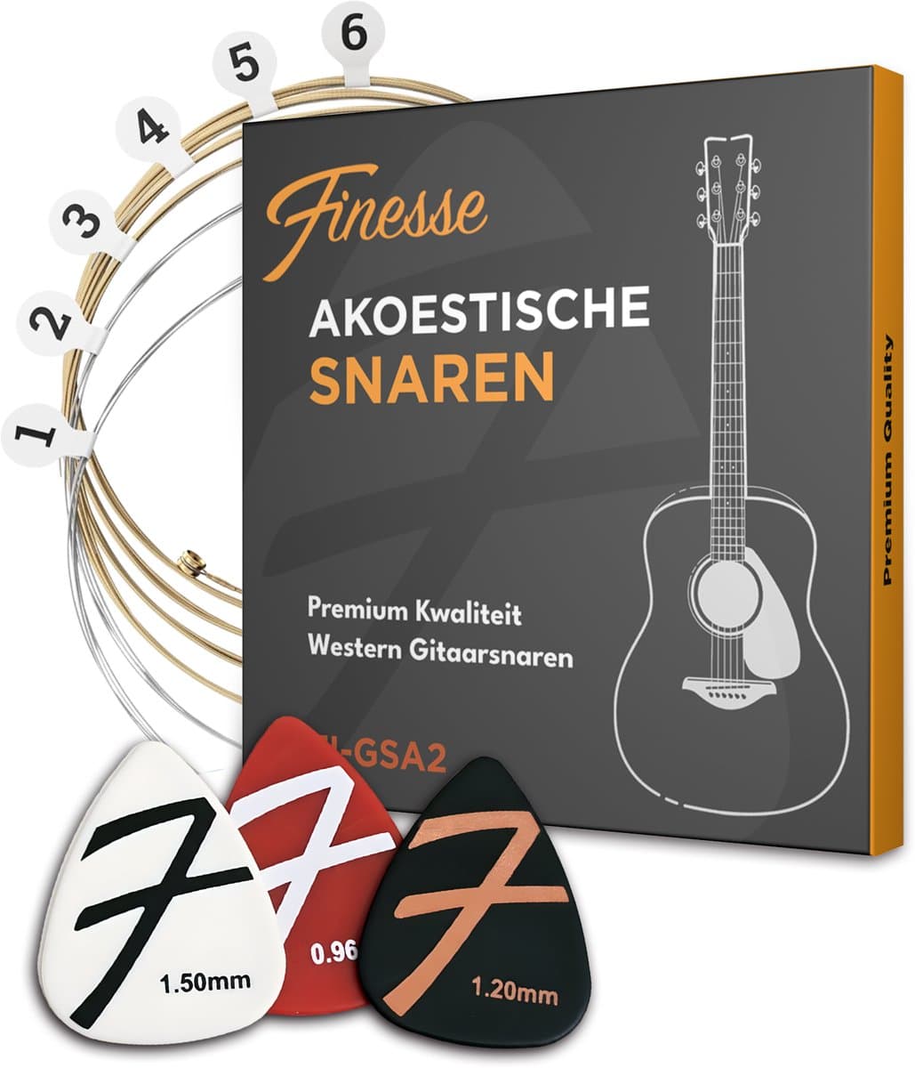 Finesse Gitaarsnaren Akoestische Gitaar - Western - met Plectrums - .010 tot 0.46 - Gitaar Snaren — afbeelding 1