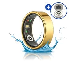 SyncGear Smart Ring - Slimme Ring voor Heren & Dames Met Oplaadcase – Stappenteller - Activity Tracker - SpO2 - Stappenteller - Hartslagmeter - Nederlandse App - Maat 7 (Europese Maat 54) - Kleur: Goud