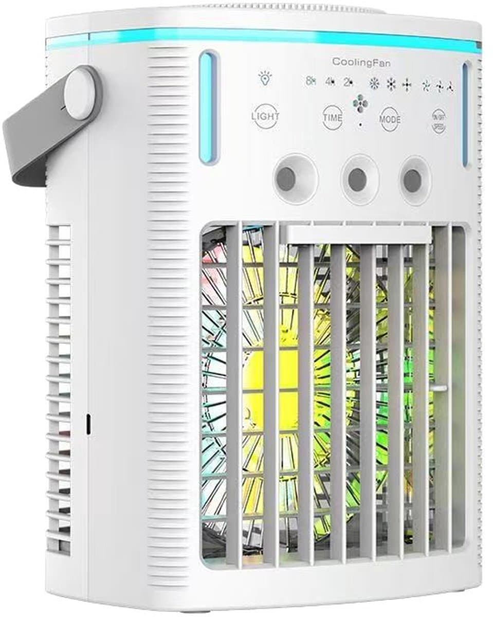 LISM-Draagbare airconditioner met 3 snelheden en 3 koelstanden, stille persoonlijke ventilator, waterreservoir van 1000 ml, verdampingskoeling, afstandsbediening, 7-kleurig indicatielampje, 8-uurs timer Geschikt voor slaapkamers, kantoren en auto's. — afbeelding 1