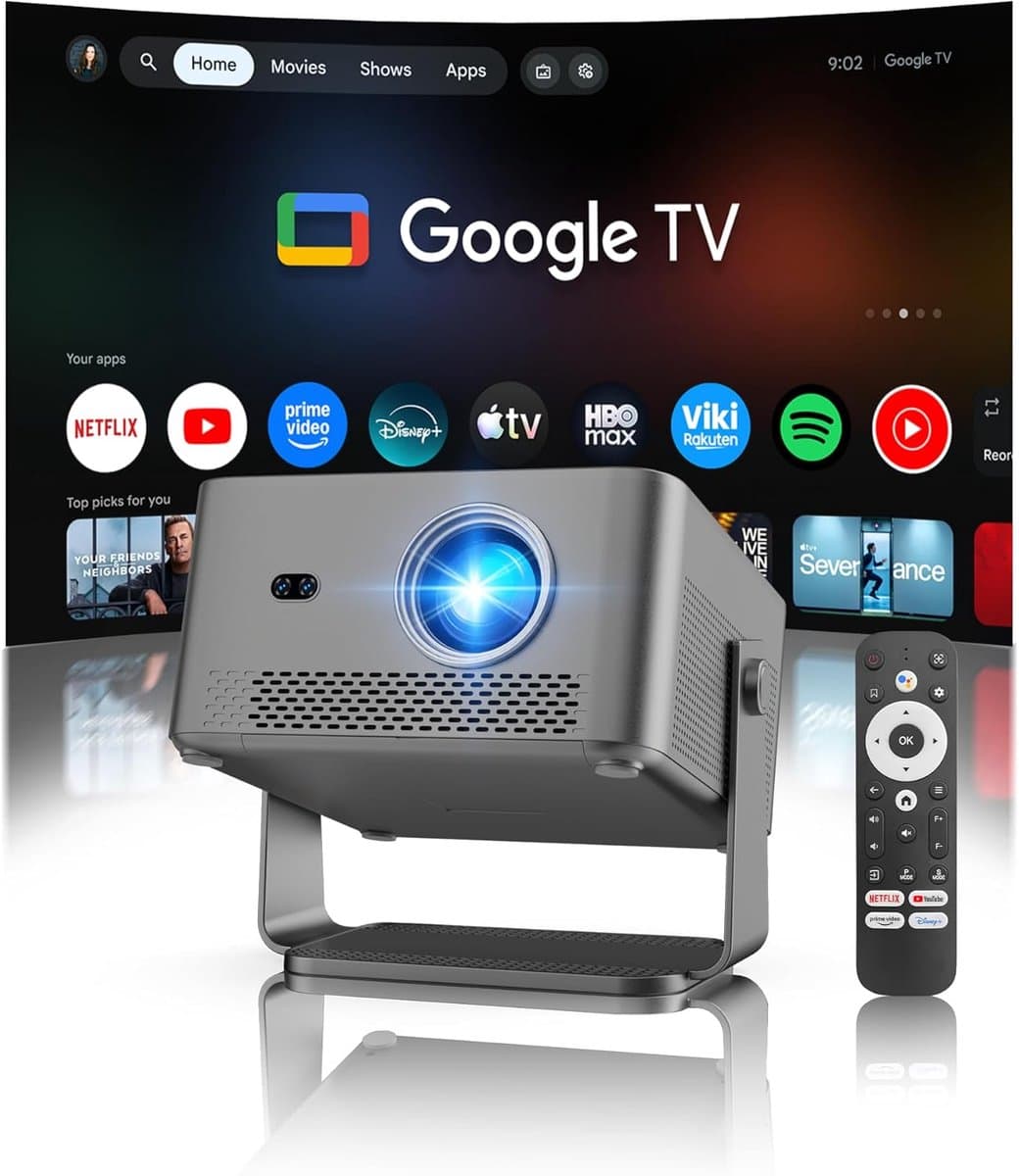 SnelShoppen - 4K Beamer met Google TV Stick, Native 1080P Projector, WiFi, Bluetooth, Autofocus, Trapeziumcorrectie, 15W Luidspreker voor Feesten, Cam — afbeelding 1
