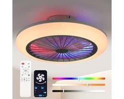 50W Slimme Plafondventilator met LED-Licht en RGB - 6 Snelheden - App en Afstandsbediening - Stil - Geschikt voor Slaapkamer en Woonkamer.