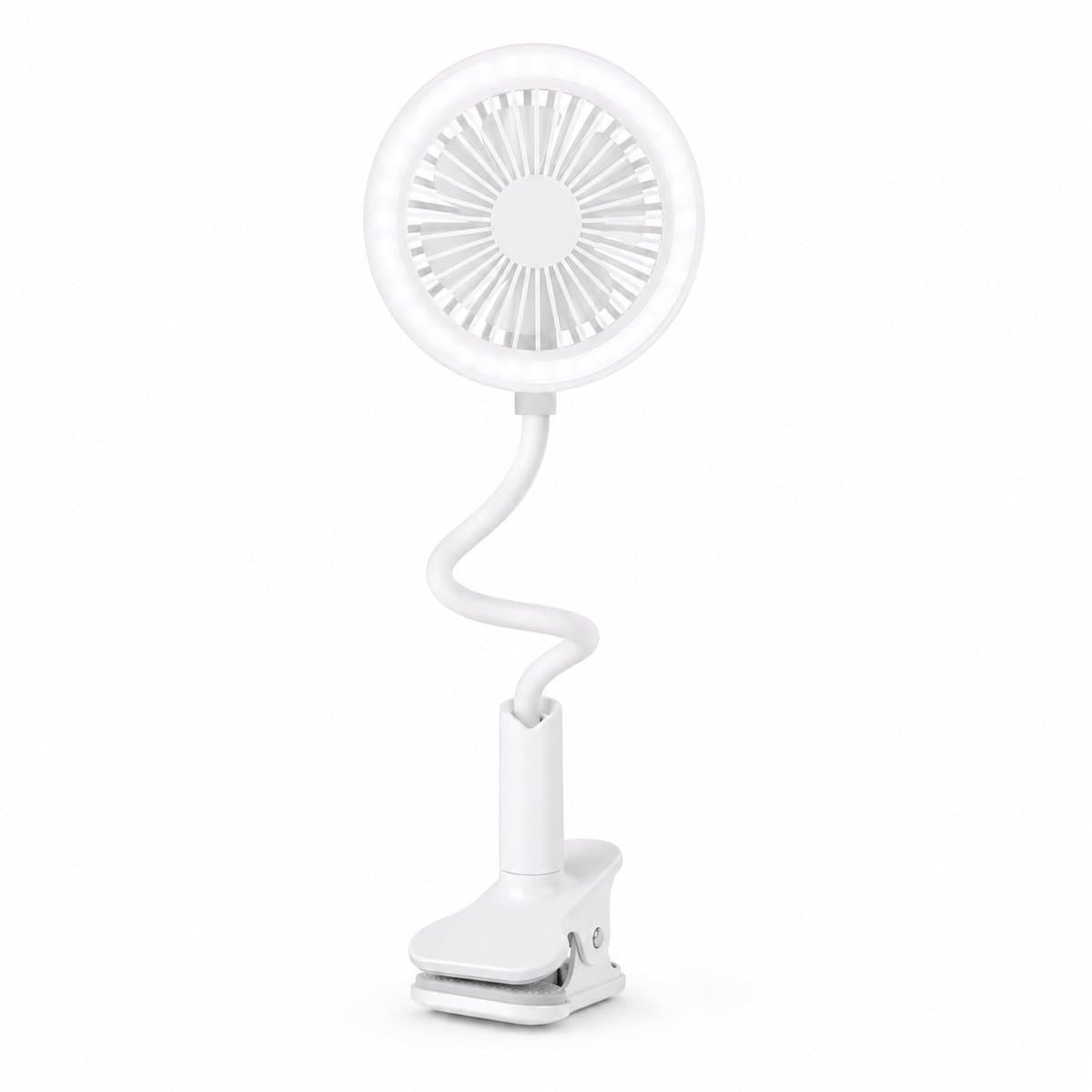 DrPhone Huasa Clip-On Tafelventilator met LED-Lamp – Flexibele Hals – Oplaadbaar – 1500 mAh – Wit — afbeelding 1
