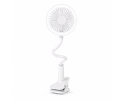 DrPhone Huasa Clip-On Tafelventilator met LED-Lamp – Flexibele Hals – Oplaadbaar – 1500 mAh – Wit