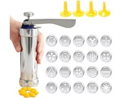 Koekjespers Machine - Koekjesmaker Set - Zelf Gebak Maken - 20 Verschillende Vormen - 22 x 15.5 cm - Zilver