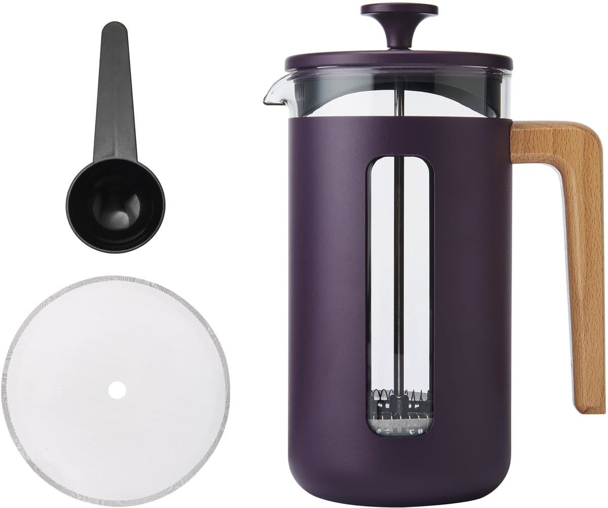 La Cafetière - Pisa Cafetière - Borosilicaatglas - RVS - Houten Handvat - Paars - 8 Kops - 1L — afbeelding 1