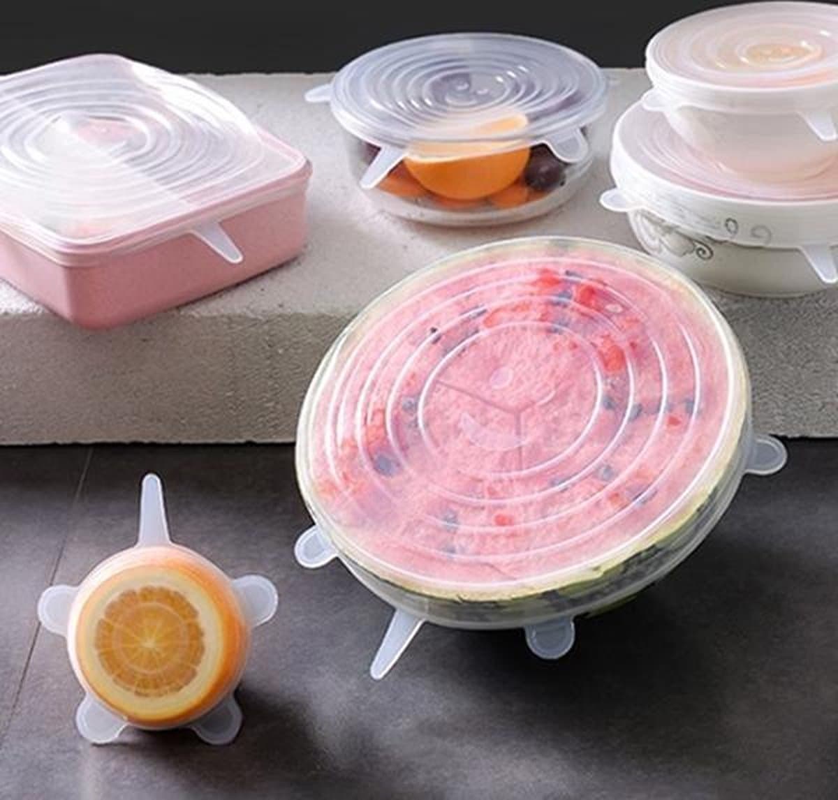 6 stks / set Food Grade siliconen afdichtingsdeksels Fresh Keeping Covers — afbeelding 1