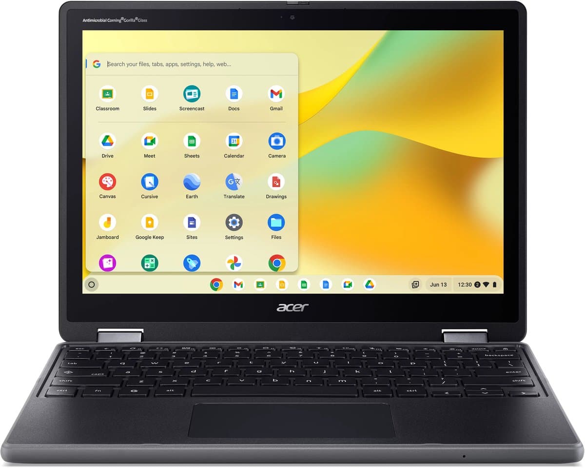 Acer Chromebook R857T-TCO-C04U Intel® N N150 31 cm (12.2) Touchscreen WUXGA 8 GB LPDDR5x-SDRAM 64 GB eMMC Wi-Fi 6E (802.11ax) ChromeOS US International Zwart — afbeelding 1