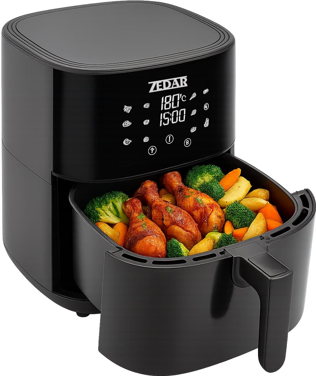 Airfryer XXL - Met APP - Groot 8 Liter - Heteluchtfriteuse - Zwart - Digital Touchscreen - 50 voorgeprogrammeerde gerechten Zedar AF600 — afbeelding 1