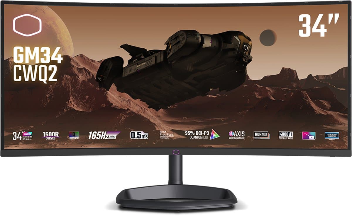 Cooler Master GM34-CWQ2 34" Curved Gaming Monitor - 1500R UWQHD (3440x1440), 165Hz, 0.5ms MPRT, VA Panel, FreeSync Premium, 95% DCI-P3 Quantum Dot — afbeelding 1