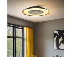 Plafondventilator Cakir met stereffect en aanpasbare kleurtemperatuur - zwarte stoffen kap
