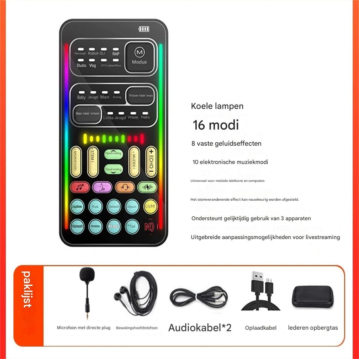 Ynkkvre -Handheld Voice Changer met 8 Stemmodi & 8 Geluidseffecten – Plug & Play Stemvervormer voor Gaming, Streaming en PC/Smartphone (3.5 mm) — afbeelding 1