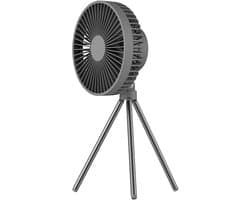 Campingventilator - Tentventilator - Draagbare Ventilator - USB Oplaadbaar - Met Statief - Met Haak - 3 Snelheden - 4000 mAh - Zwartgrijs