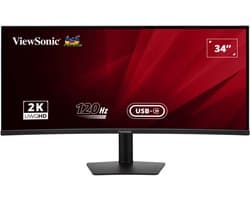 ViewSonic VA3420C - 34” UWQHD - 3440x1440 - Gebogen 1900R - IPS - 120Hz - 1ms - USB-C 100W - 2x HDMI - 1x DisplayPort - Zwart