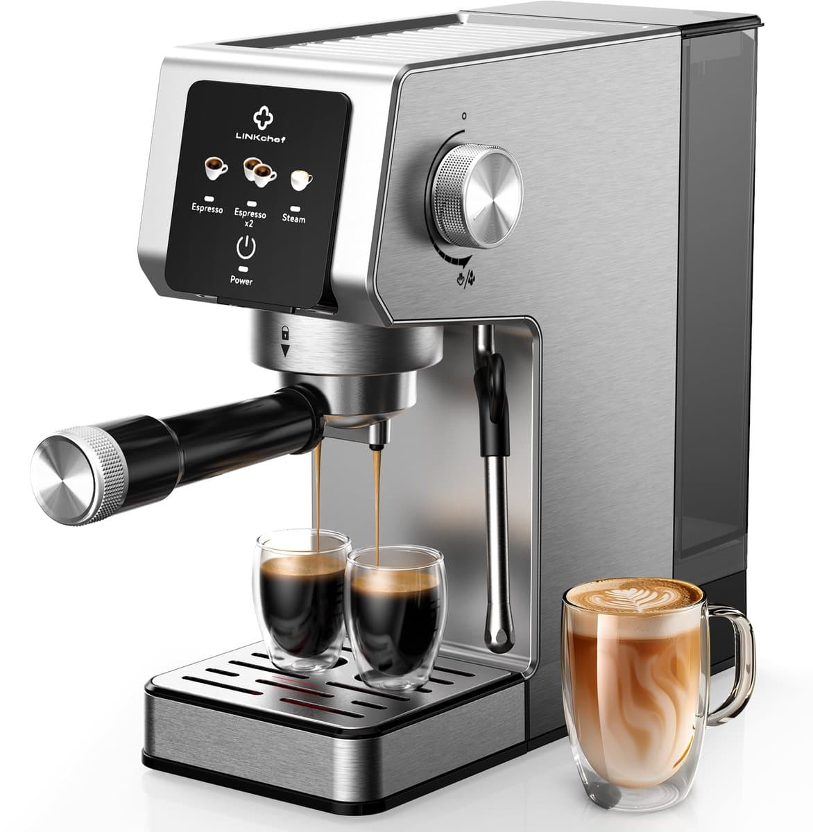 OLOEY Espressomachine van 20 bar-Compact ontwerp met stoomfunctie voor het opschuimen van melk-gemaakt van roestvrij staal-met een verwijderbaar waterreservoir van circa 1,18 liter-geschikt voor het maken van cappuccino's en lattes — afbeelding 1