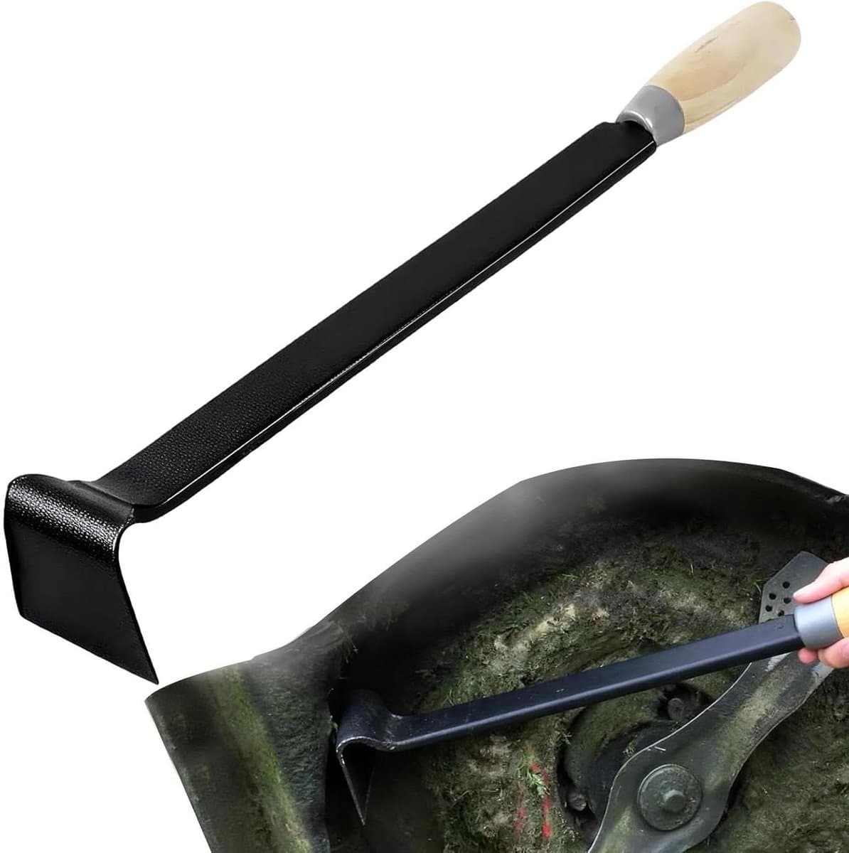 Maaierdek Schraper - Grasmaaier Reiniger - Tuinonderhoud Vereenvoudigen - Ergonomisch Houten Handvat - 40 cm Steel - Zilver — afbeelding 1