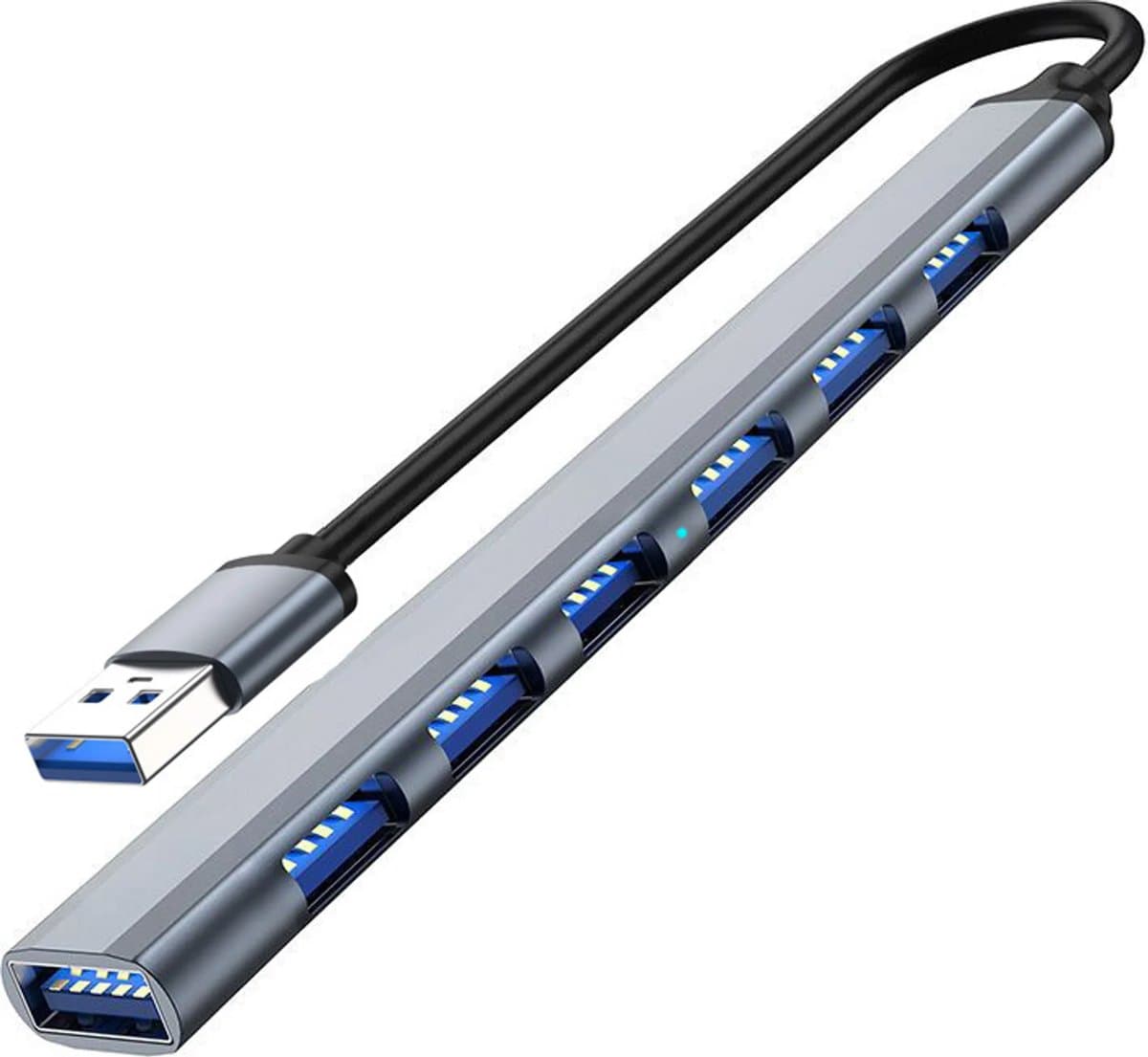 USB 3.0 naar USB 2.0/3.0 USB-hub, 7 poorten, zilvergrijs. — afbeelding 1