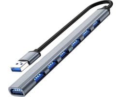 USB 3.0 naar USB 2.0/3.0 USB-hub, 7 poorten, zilvergrijs.