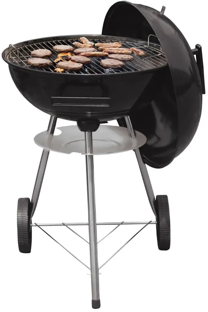 KINGHoff - Houtskool BBQ Grill - Kogelbarbecue met Deksel en Wielen - Tuin BBQ Grill Verrijdbaar - Barbecue met Temperatuurregeling - Buiten Grill - Camping & Terras BBQ - Metaal - Ø43 x 47.5 x 74 cm - Zwart — afbeelding 1