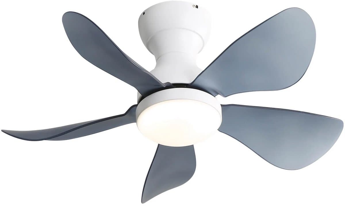 Plafondventilator Met Lamp - Ø 29 inch - Stille ventilator - 5 Hout Bladen - Dimbare lamp met 3 lichtstanden - 6 standen voor de windkracht - Met Afstandsbediening - LED's Light - Wit — afbeelding 1