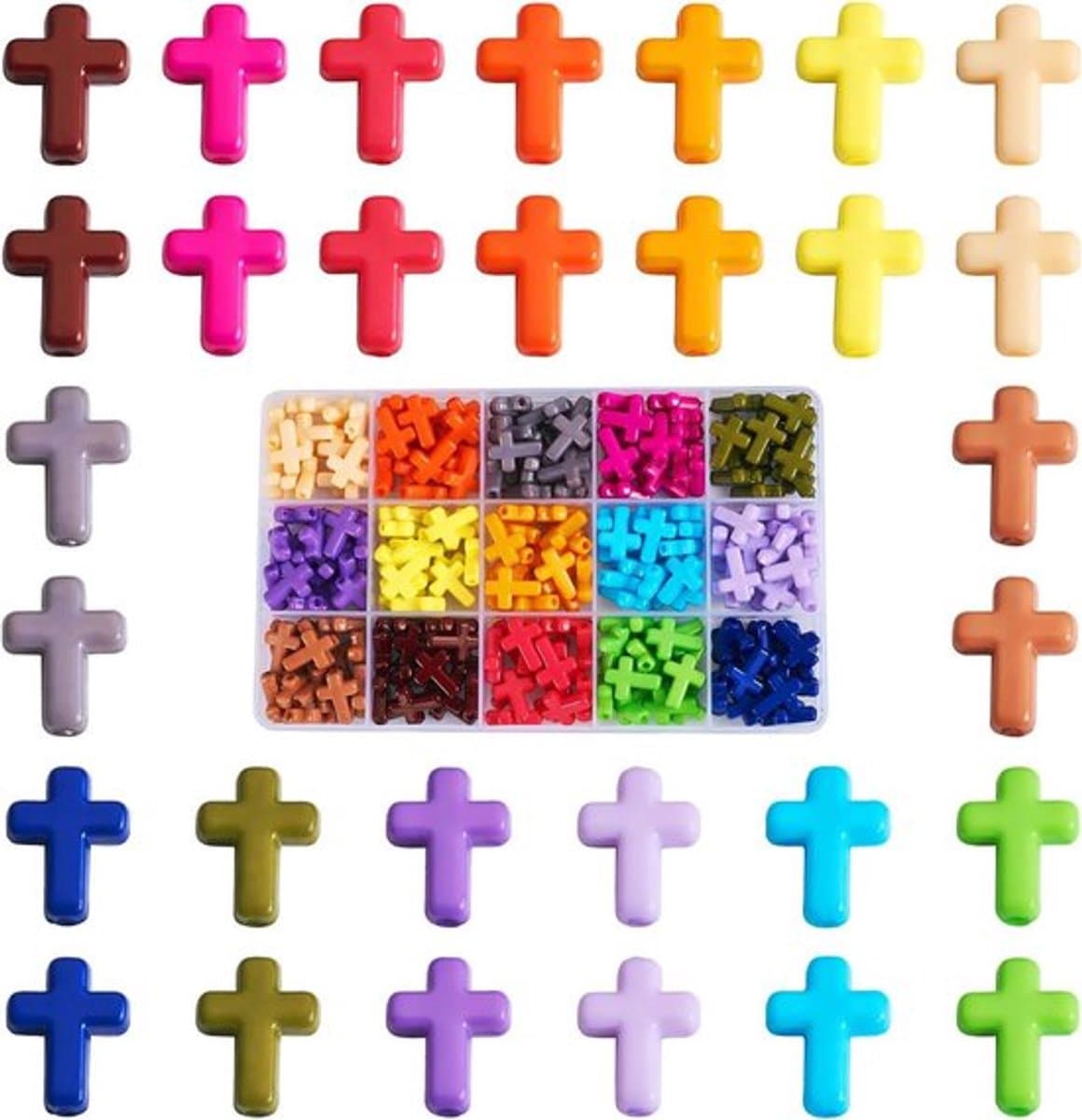 225 stuks dikke acryl kruiskralen in diverse kleuren voor Pasen, ideaal voor het maken van DIY sieraden en creatieve knutselprojecten — afbeelding 1