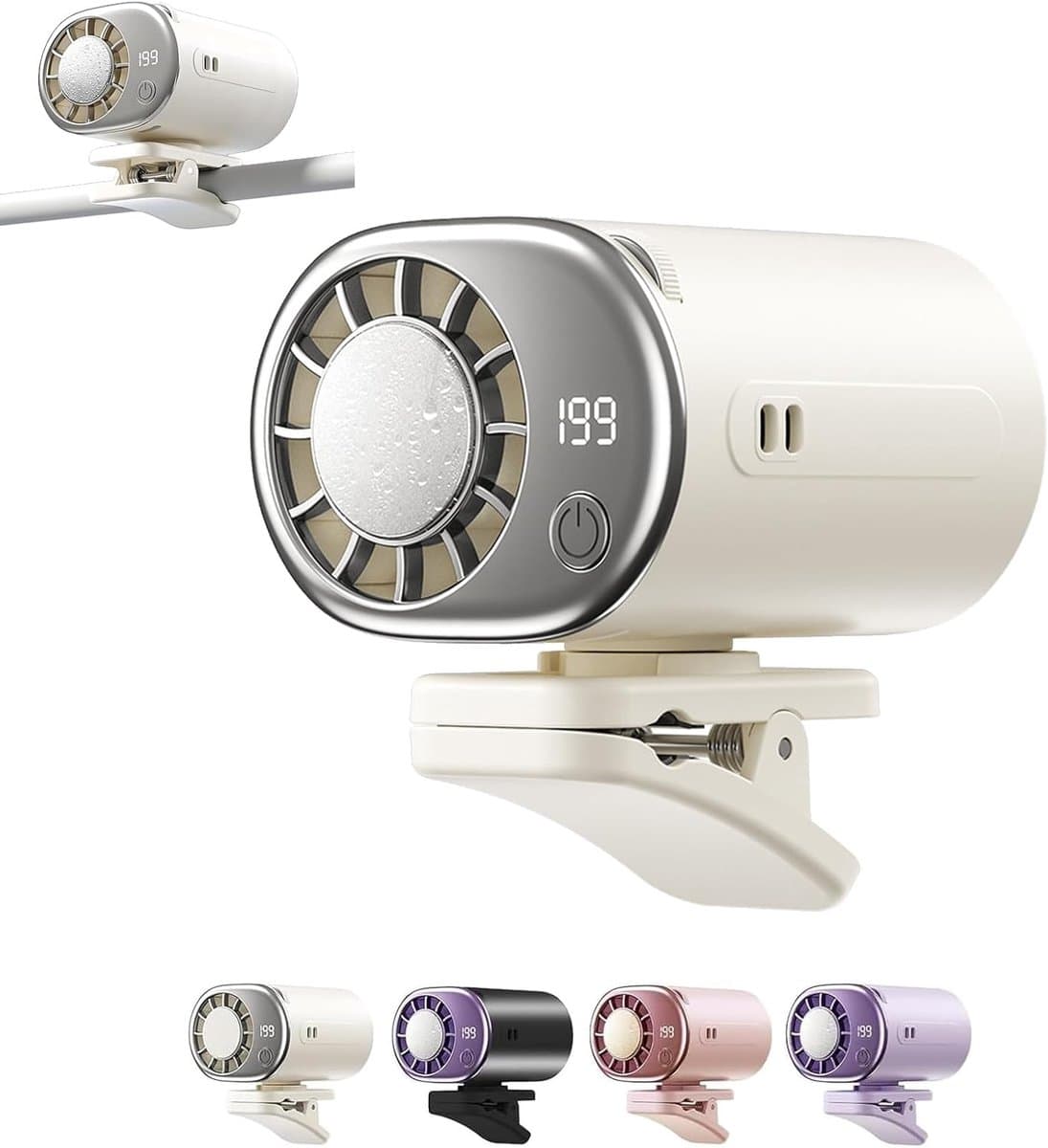 VHV - Ventilator - Tafelventilator - Mini ventilator - Clip ventilator - Met LED-display - Clip-on Airconditioner voor in de auto - Mini-koelsysteem voor auto's - 360° draaibaar - Verstelbaar - 199 snelheden - Wit — afbeelding 1