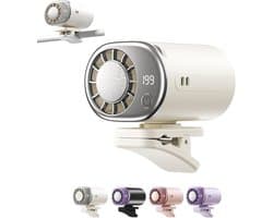 VHV - Ventilator - Tafelventilator - Mini ventilator - Clip ventilator - Met LED-display - Clip-on Airconditioner voor in de auto - Mini-koelsysteem voor auto's - 360° draaibaar - Verstelbaar - 199 snelheden - Wit