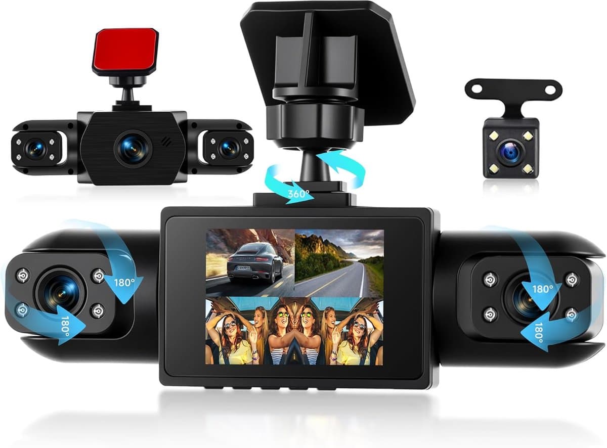 Ingebouwde 360° Voor- en Achterbinnen Camera – 4 Kanalen – 1080p Dashboardcamera – 2" IPS Dashcam — afbeelding 1