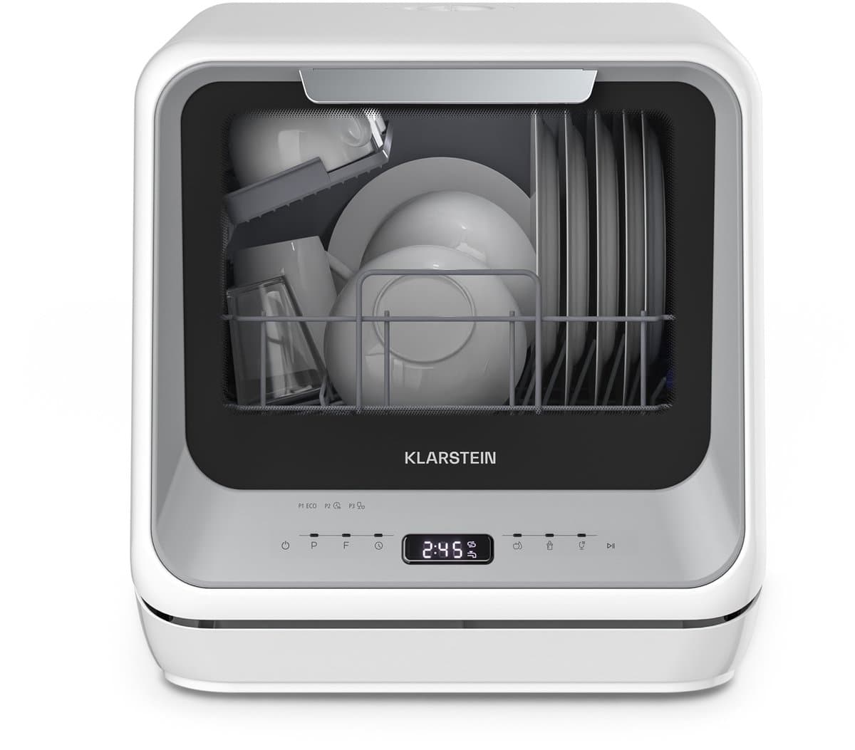 Klarstein Vaatwasser Nanowash Mini - Compact Aanrechtblad, 6 Programma's, 5L Tank of Directe Aansluiting, Energie-efficiëntieklasse D, Stil 58dB, Digitaal Display, Draagbaar Tafelblad voor Kleine Keukens, Zilver - Dishwasher — afbeelding 1
