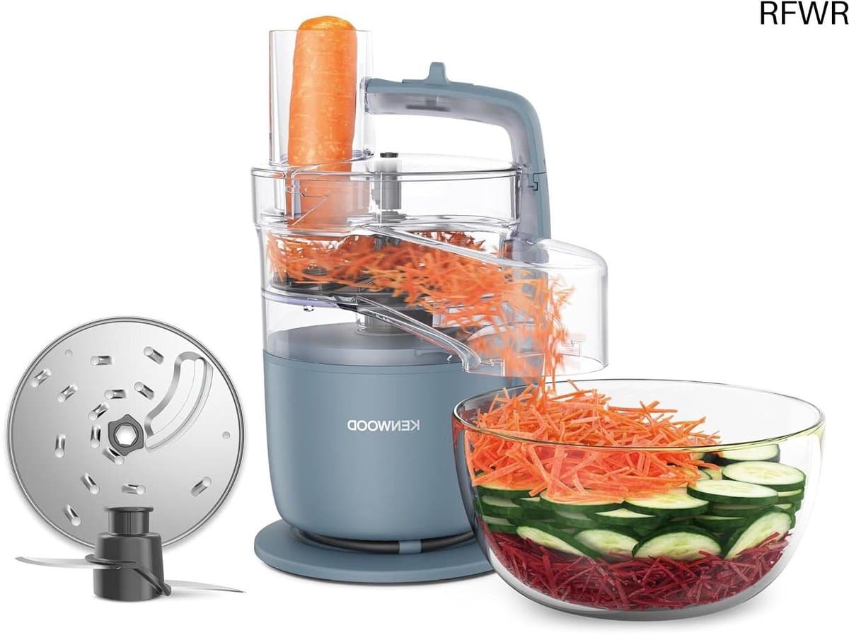 RFWR® Multi-functionele Foodprocessor voor Hakken, Snijden, Pureren en Kneden met Express Serve Accessoire - 1,3 L Mengkom - 650W Zilver — afbeelding 1