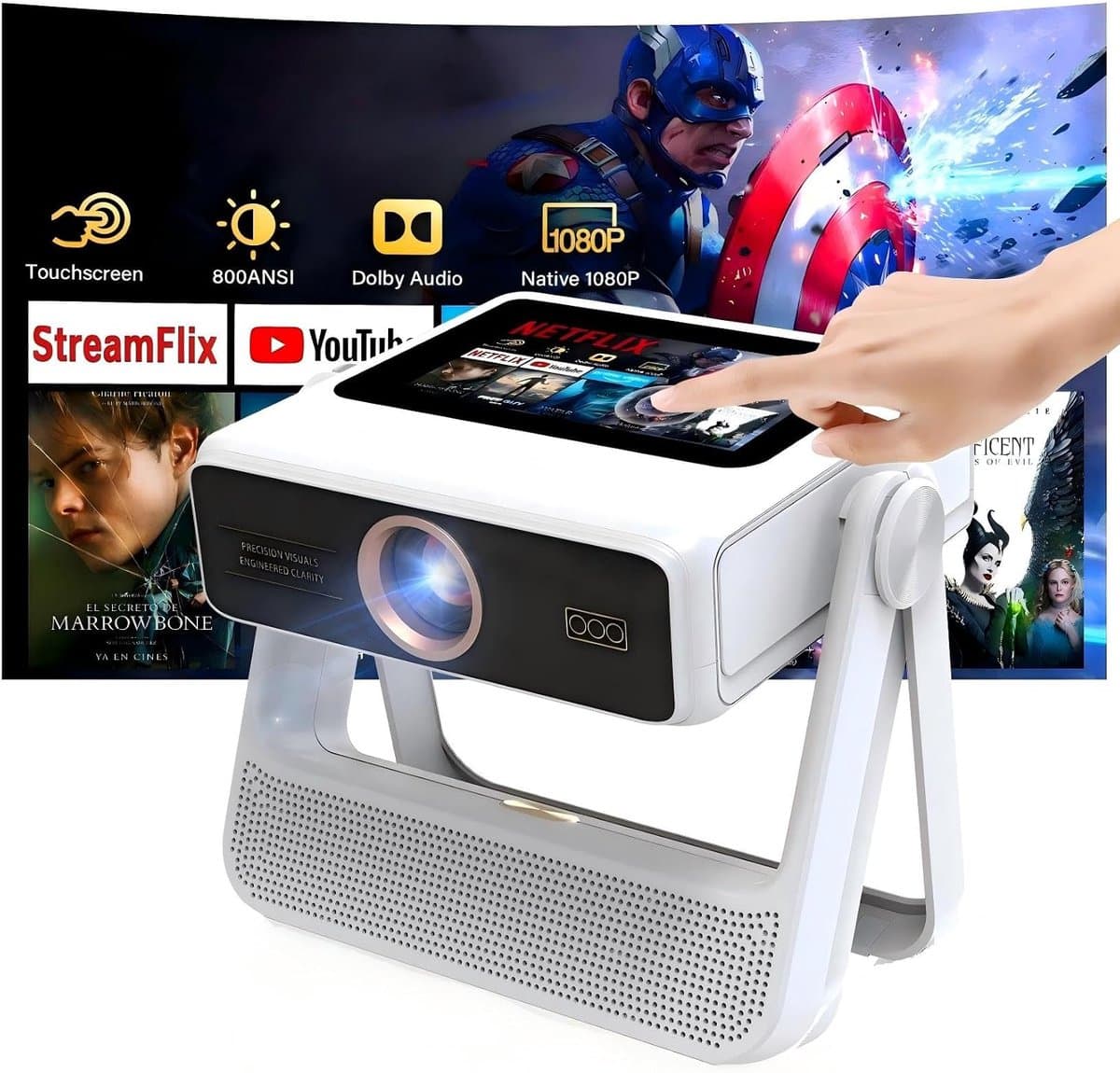 Mini Beamer 4K met Touchscreen, Draagbare Projector 1100 ANSI voor Buiten, Autofocus en Automatische Keystone Correctie, WiFi 6 Bluetooth HDR10+, 1000+ Apps, Dual Display Thuisbioscoop Beamer — afbeelding 1