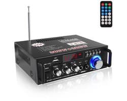 Mini-versterker - HiFi-versterker - Bluetooth 5.0-stereo - 12V/240V - 600W - Dual Channel - LCD-scherm - Draagbare FM-radio met Hoge Resolutie - SD/USB-kaartingang - voor Gebruik Thuis of in de Auto