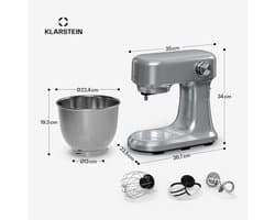 Klarstein Bella Evo 1500W keukenrobot – 5L roestvrijstalen kom, 12 snelheden, planetaire mixfunctie, pulsefunctie, deeghaak, klopper & garde, keukenrobot voor bakken, zilver