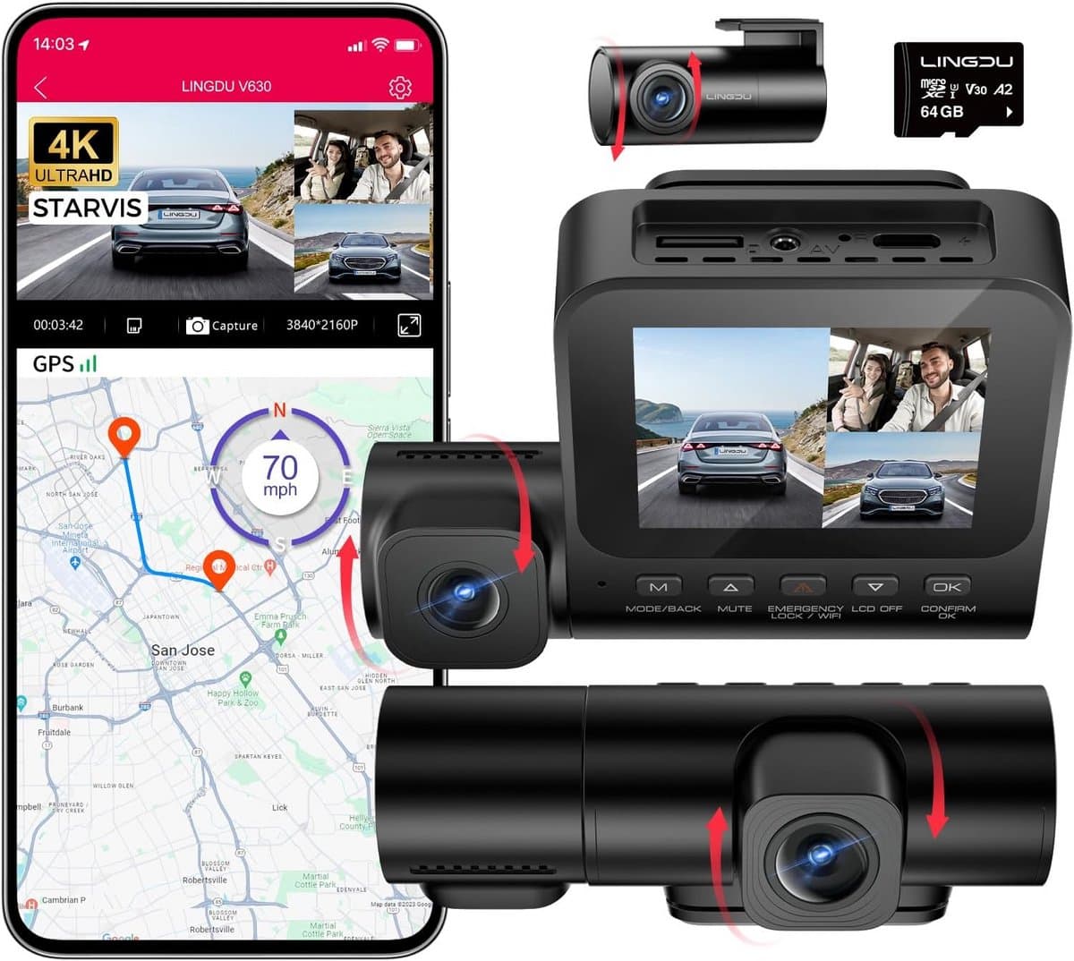 Dashcam 4K + 1080p met GPS en nachtzicht — afbeelding 1