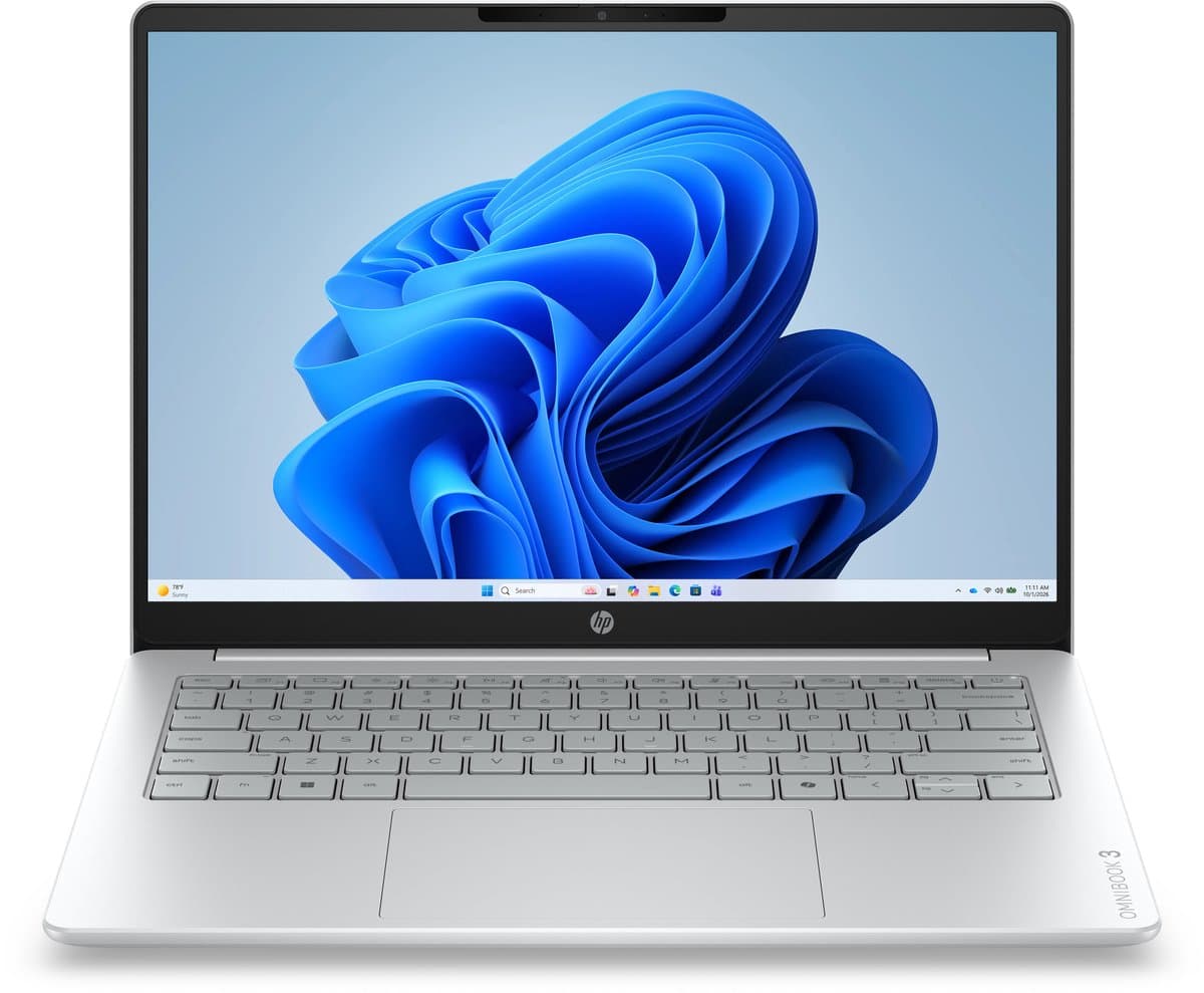 HP OmniBook 3 AI PC 14-ht0013ndx Intel Core 3 Laptop 35,6 cm (14") 2K 8 GB DDR5-SDRAM 512 GB SSD Wi-Fi 6 (802.11ax) Windows 11 Home Grijs, Zilver QWERTY — afbeelding 1