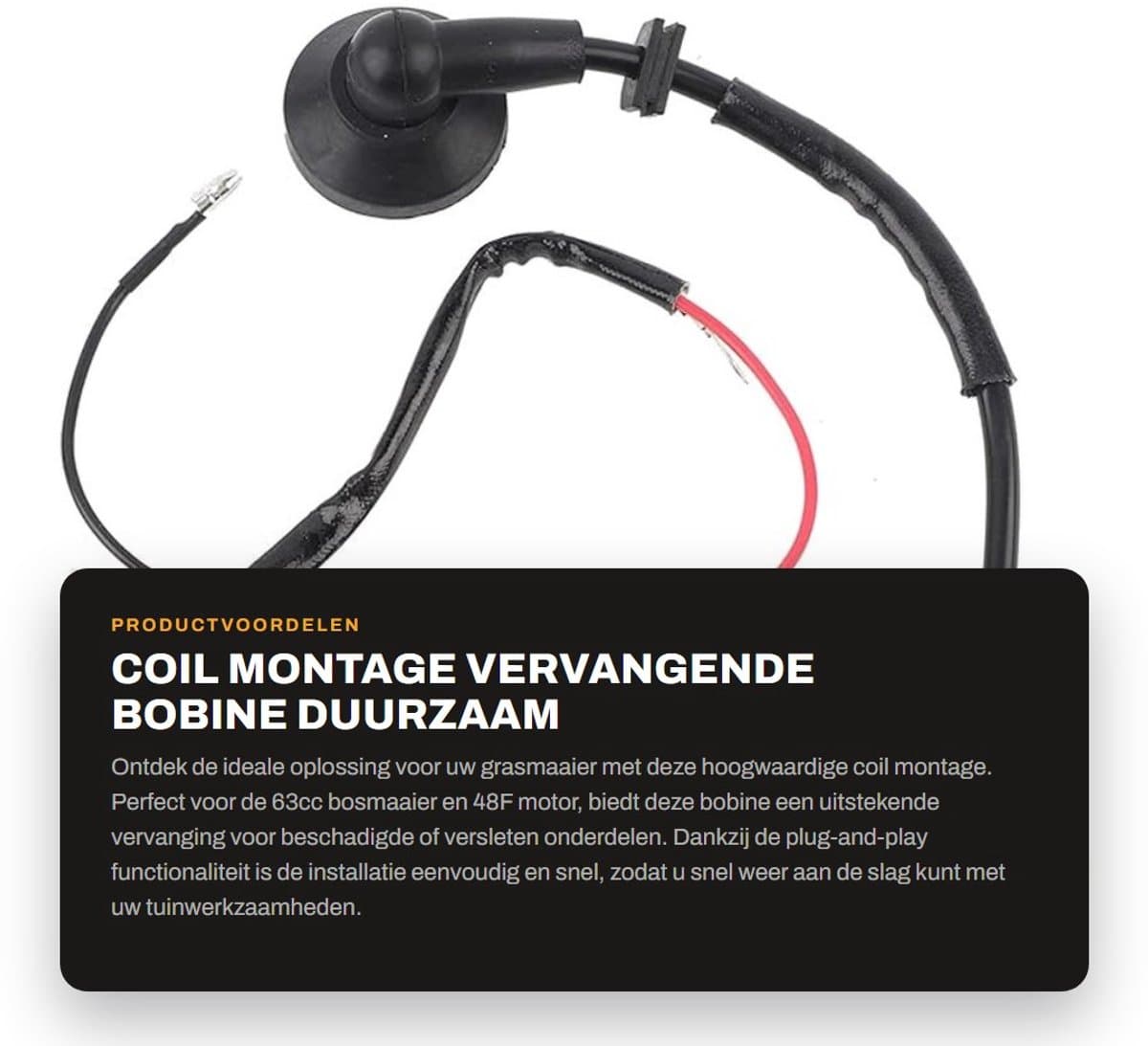 Dailygoods- Bobine Vervanging - Geschikt voor 63cc Bosmaaier - Slijtvast - Hoogwaardige Staallegering - Plug and Play - Modulelengte 62 mm - Ontstekingsspoel — afbeelding 1