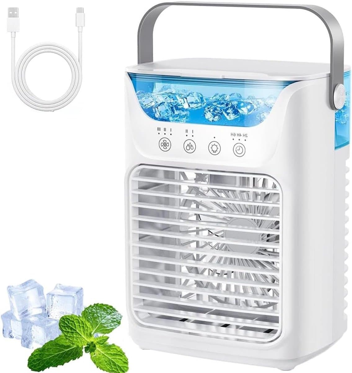 VHV - Luchtkoeler - Mini Aircooler met 700ml Watertank - Timer & 7 Kleuren Nachtlampje - Voor Bureau en Slaapkamer - Wit — afbeelding 1