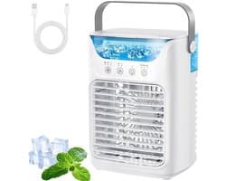 VHV - Luchtkoeler - Mini Aircooler met 700ml Watertank - Timer & 7 Kleuren Nachtlampje - Voor Bureau en Slaapkamer - Wit