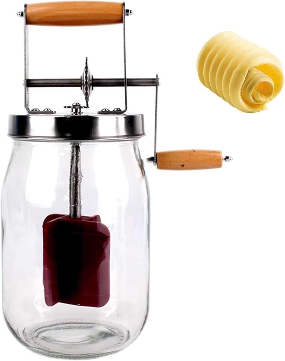 Boter Churner - Handmixer Room - Zelf Boter Maken - Roestvrijstalen Tandwielen - 1000/1500ML - Zilver — afbeelding 1