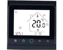 Slimme Thermostaat - Temperatuurregelaar Vloerverwarming - Comfort Thuis - LCD Touchscreen - 86 x 86 mm - Zwart