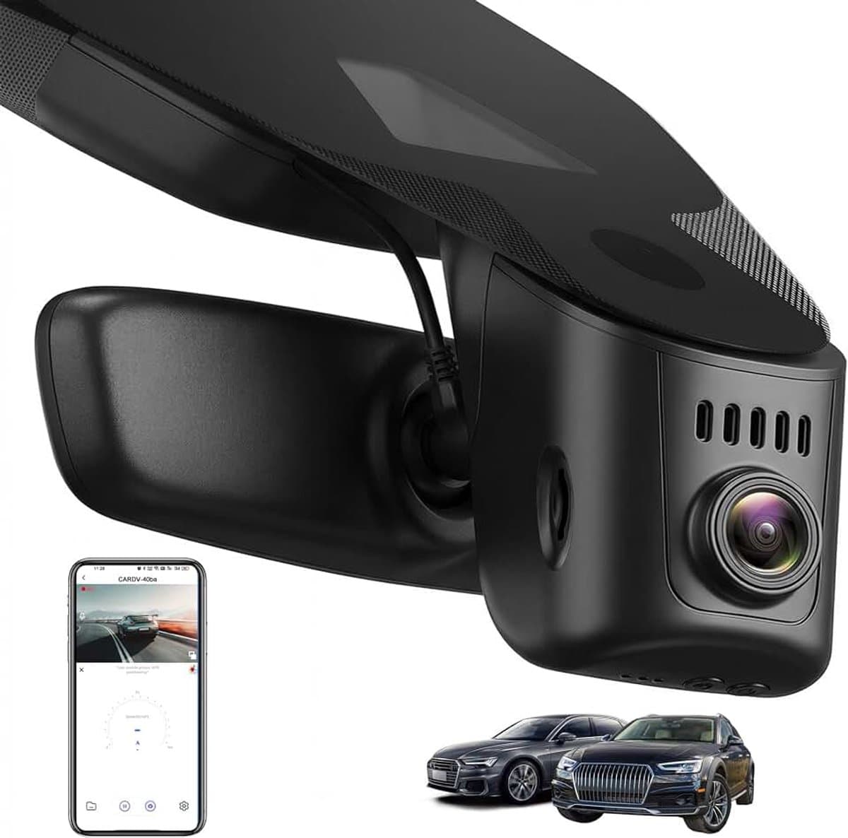 4K Dash Cam Compatibel met Audi A4 A6 A3 A5 Q5 S4 S6 Q7 A8 S8 TT A7 S5 Q3 S3 S7 RS3 RS5 RS6 e-tron, UHD 2160P WiFi & App Autocamera, Nachtzicht, G-sensor, Loopopname, 150° groothoek — afbeelding 1