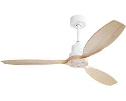 STILVORA Plafondventilator - 132 cm - Omkeerbare DC-Motor Met 6 Snelheden - Metaal En Hout - Wit - Voor Grote Ruimtes