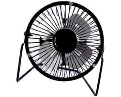4-inch kleine USB-bureauventilator van metaal, fluisterstil, 360 graden kantelbaar - Zwart