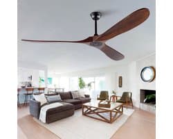 Plafondventilator 70 inch Extra Groot Houtlook Walnoot - Zonder verlichting - Waterdicht voor buiten - Met valbuis - Mid-century modern design - Voor terras, woonkamer, garage & paviljoen
