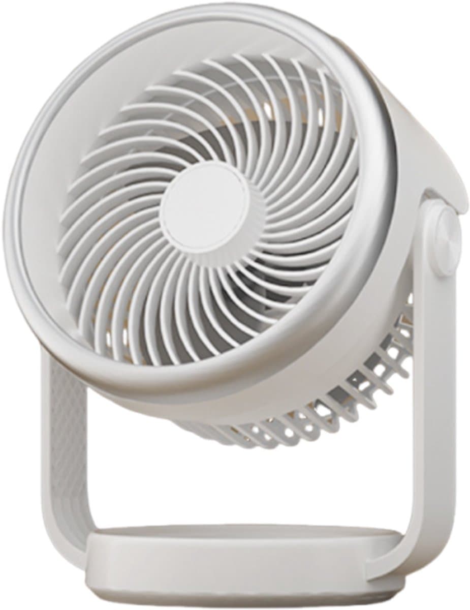 Oplaadbare bureauventilator (wit) – 4 snelheden, krachtige luchtstroom, 90° draaibaar, stil, voor slaapkamer, kantoor of buiten — afbeelding 1