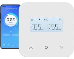 Slimme thermostaat - Wifi verwarming - Energie besparen - Dagelijkse programmering - 85x85x20 mm - Wit