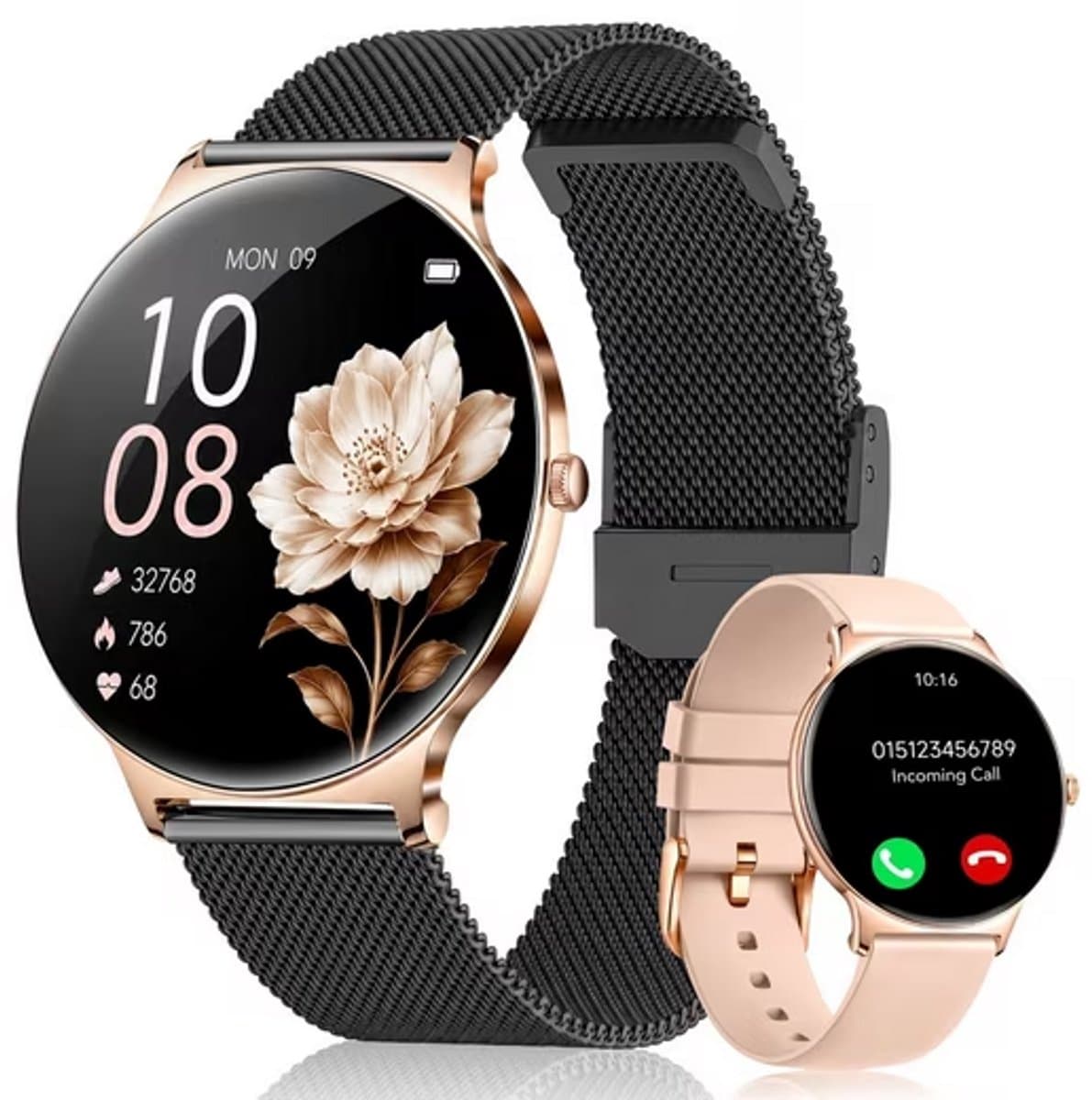 FOSMET Smartwatch Dames - Ultradun - 1,56" AMOLED Display - 20 Dagen Batterijduur - IP68 + 5ATM Waterdicht - 150+ Sportmodi - Bluetooth Bellen - SpO2 - Hartslagmeter - Bloeddrukmeting - Slaapmonitor - Notificaties - iOS/Android - Cadeau voor Vrouwen — afbeelding 1