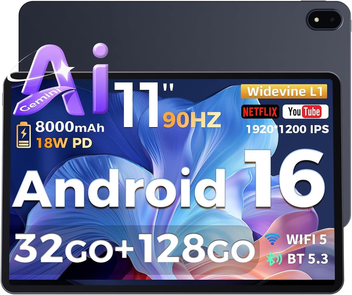 SnelShoppen - 2026 Tablet 11 Zoll Android 16 Tablet - 32GB RAM, 128GB ROM/1TB TF, 8000mAh Octa-Core, 1920x1200 IPS, 5+13MP Camera, Widevine L1, 18W Sn — afbeelding 1