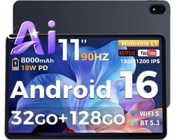 SnelShoppen - 2026 Tablet 11 Zoll Android 16 Tablet - 32GB RAM, 128GB ROM/1TB TF, 8000mAh Octa-Core, 1920x1200 IPS, 5+13MP Camera, Widevine L1, 18W Sn